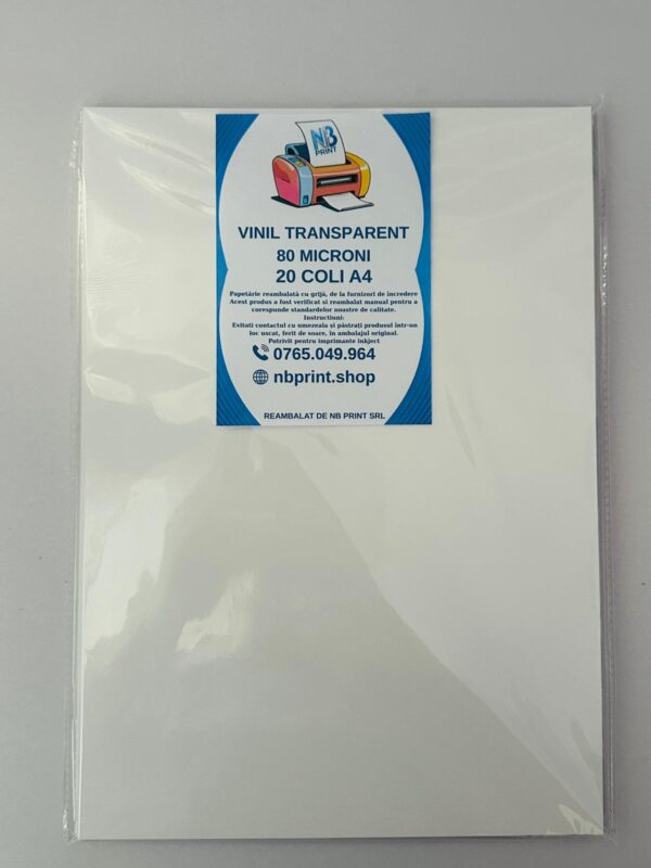 Vinil transparent A4, 80 microni, 20 coli – printabil