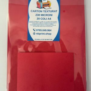 Carton texturat roșu A4, 230 microni, 20 coli – imitație piele