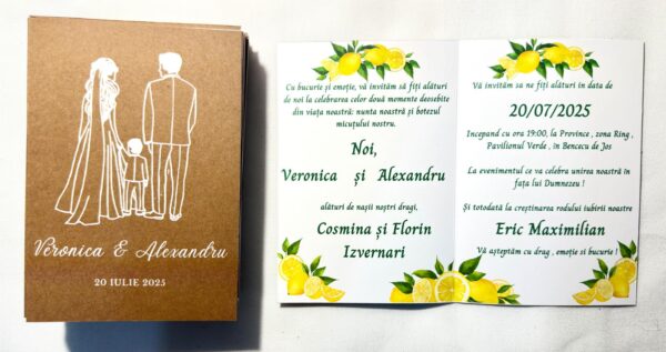 Invitație stil cărticică 10×15 cm cu fundă elegantă - imagine 3