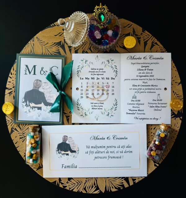 Invitație stil cărticică 10×15 cm cu fundă elegantă - imagine 2