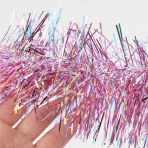 Beteala de Craciun cu Tinsel Roz Auriu Irizat 3m x 10cm