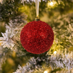 Ornament Brad de Craciun Glob Rosu cu Tinsel Ø12cm