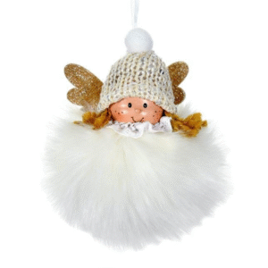 Ornament Brad de Craciun de Blana Ecru cu Fetita Ingeras 16cm