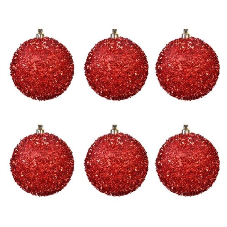 Set Globuri de Craciun Rosii Tinsel Ø8cm - 6buc - imagine 2