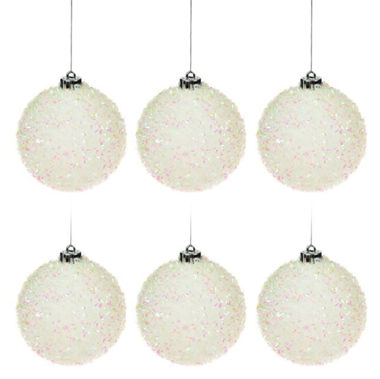 Set Globuri de Craciun Albe Tinsel Ø8cm - 6buc - imagine 2