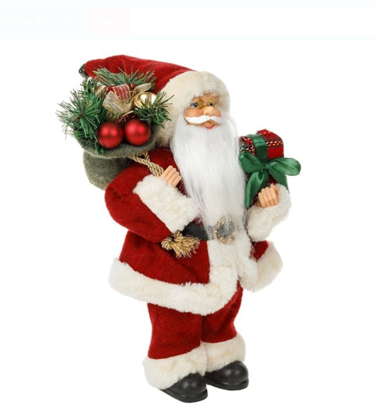 Figurina Decorativa Mos Craciun cu Sac Cadou Rosu Caro 30cm - imagine 2
