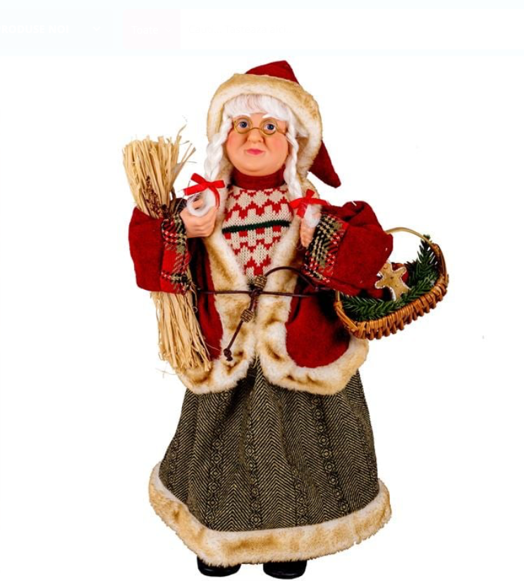 Figurina Decorativa de Craciun Doamna Mos Craciun cu Cosulet 45cm