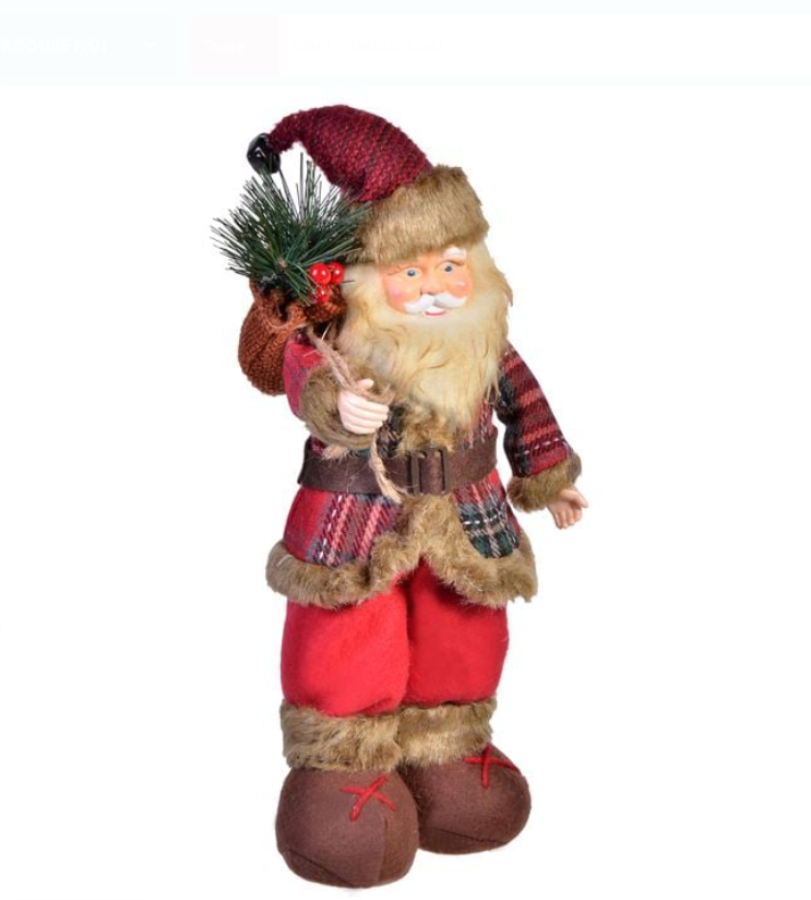 Figurina Decorativa Mos Craciun Sacou cu Carouri 35cm