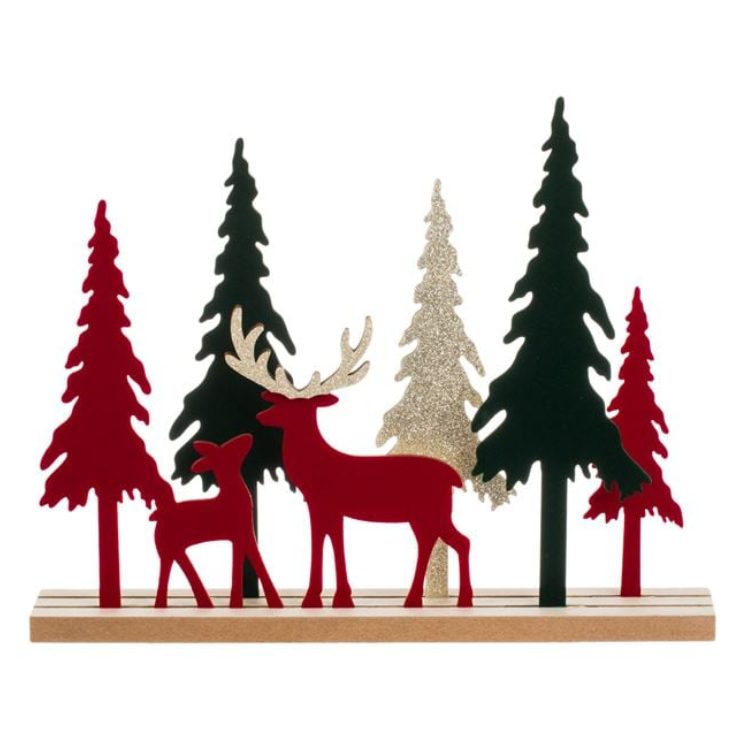 Decoratiune din Lemn de Craciun Reni Brazi Catifelata 30x24cm - imagine 2