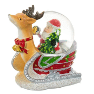 Glob de Zapada Decorativ de Craciun Sanie cu Cerb & Mos Craciun cu Brad 11cm