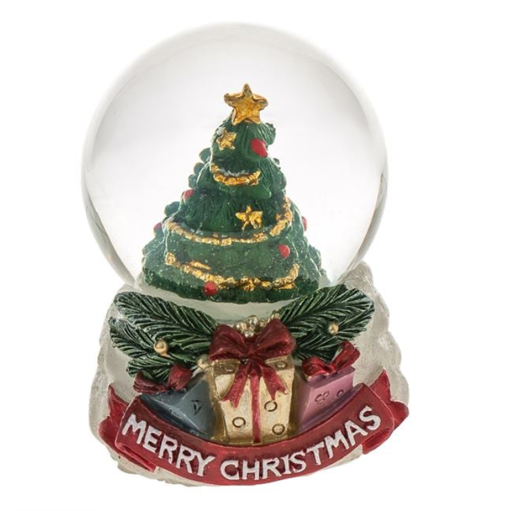 Glob de Zapada Decorativ de Craciun cu Brad Impodobit "Merry Christmas" 6cm