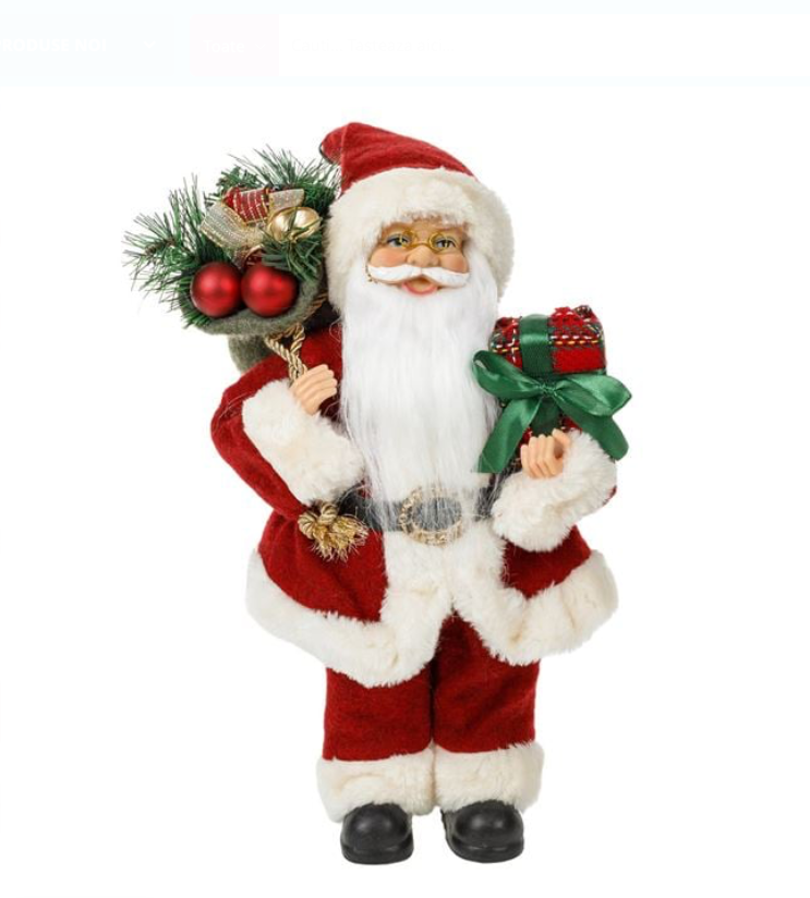 Figurina Decorativa Mos Craciun cu Sac Cadou Rosu Caro 30cm