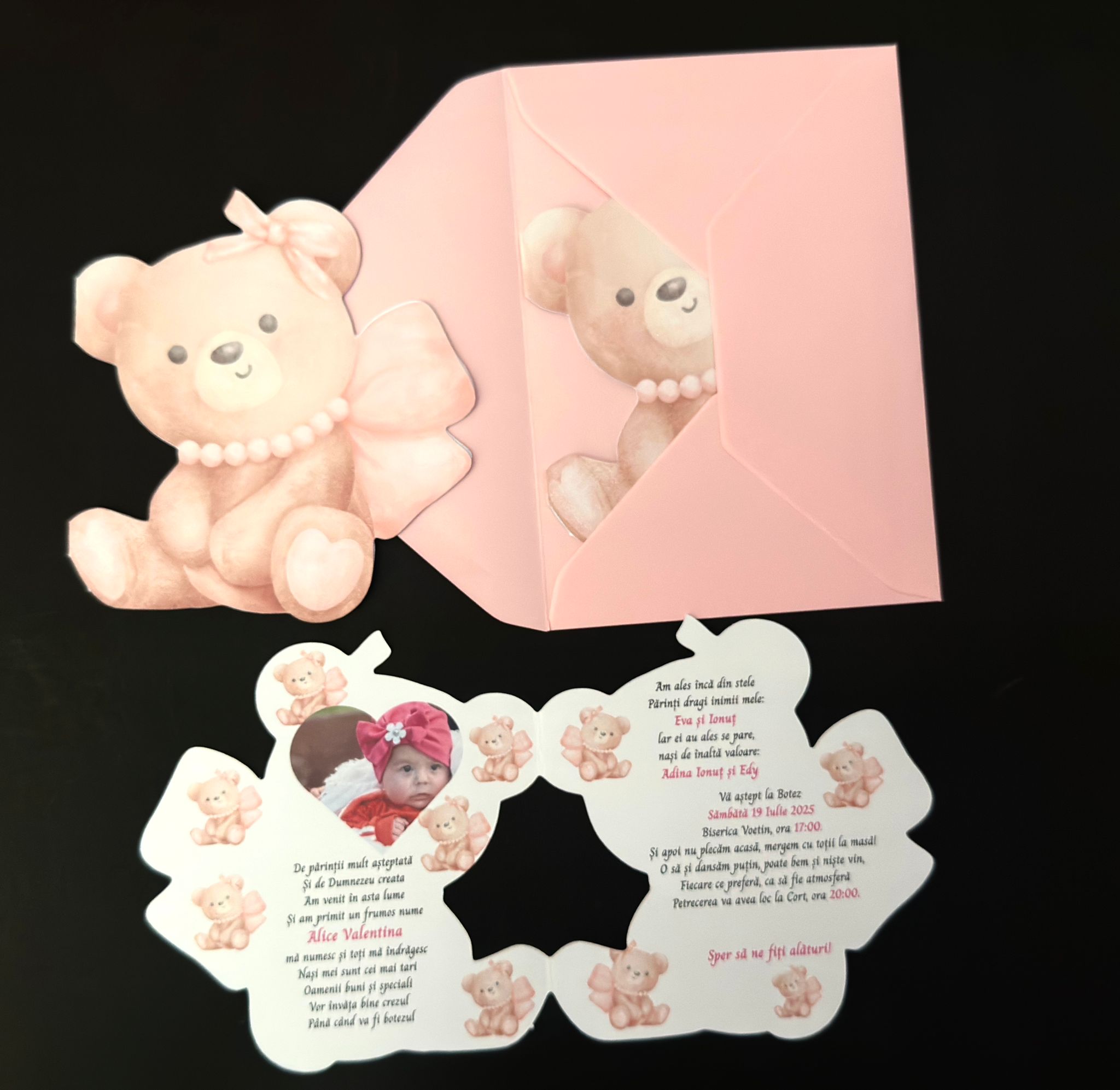 Invitație tip ursuleț – Botez în plic C6