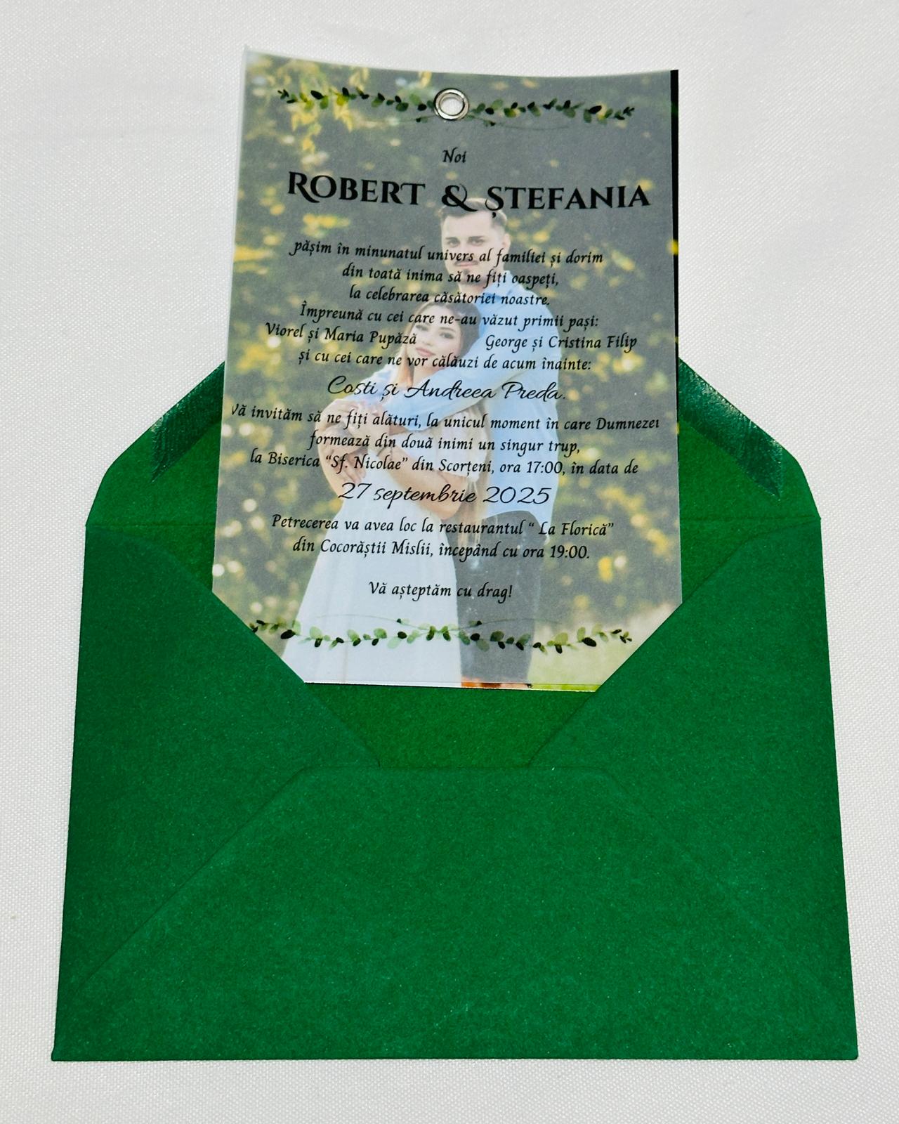 Invitație cu foaie de calc și capsa centrală – opțiuni fundă sau plic - imagine 2