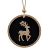 NBPRINT Ornament Brad de Craciun Rotund din Lemn Negru Catifelat Cerb cu Glitter Auriu 8cm - 6 buc/set