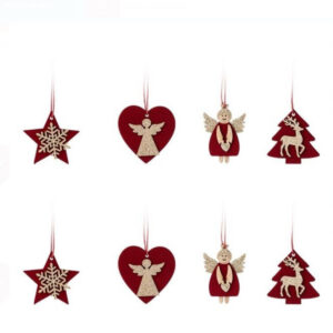 NBPRINT Ornamente Brad de Craciun din Lemn 4 Modele Bordo Catifelate 4-5cm - 16buc ( 4 modele x 4 buc)