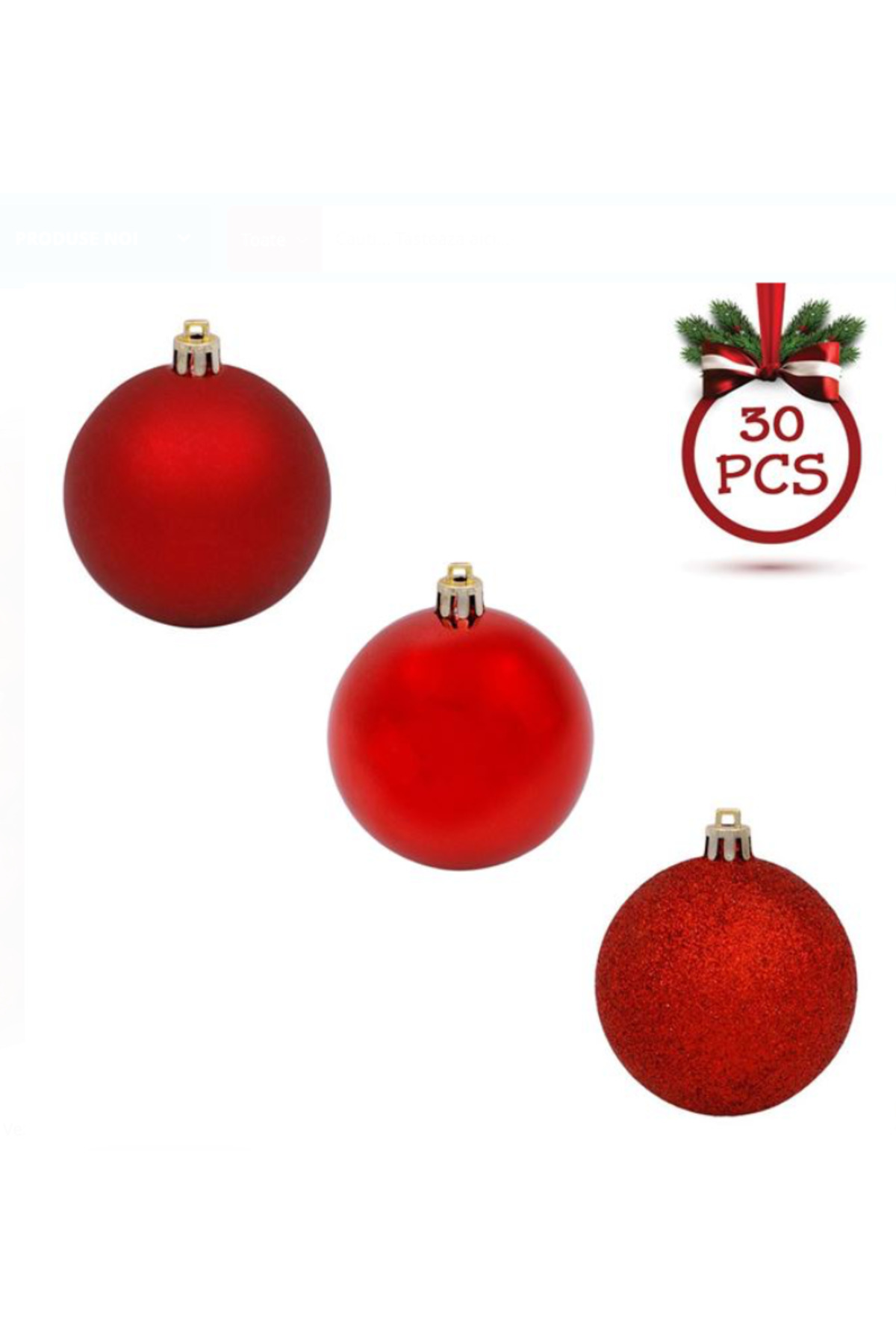NBPRINT Set Globuri de Craciun Rosii Mat Stralucitoare Glitter 7cm - 30buc
