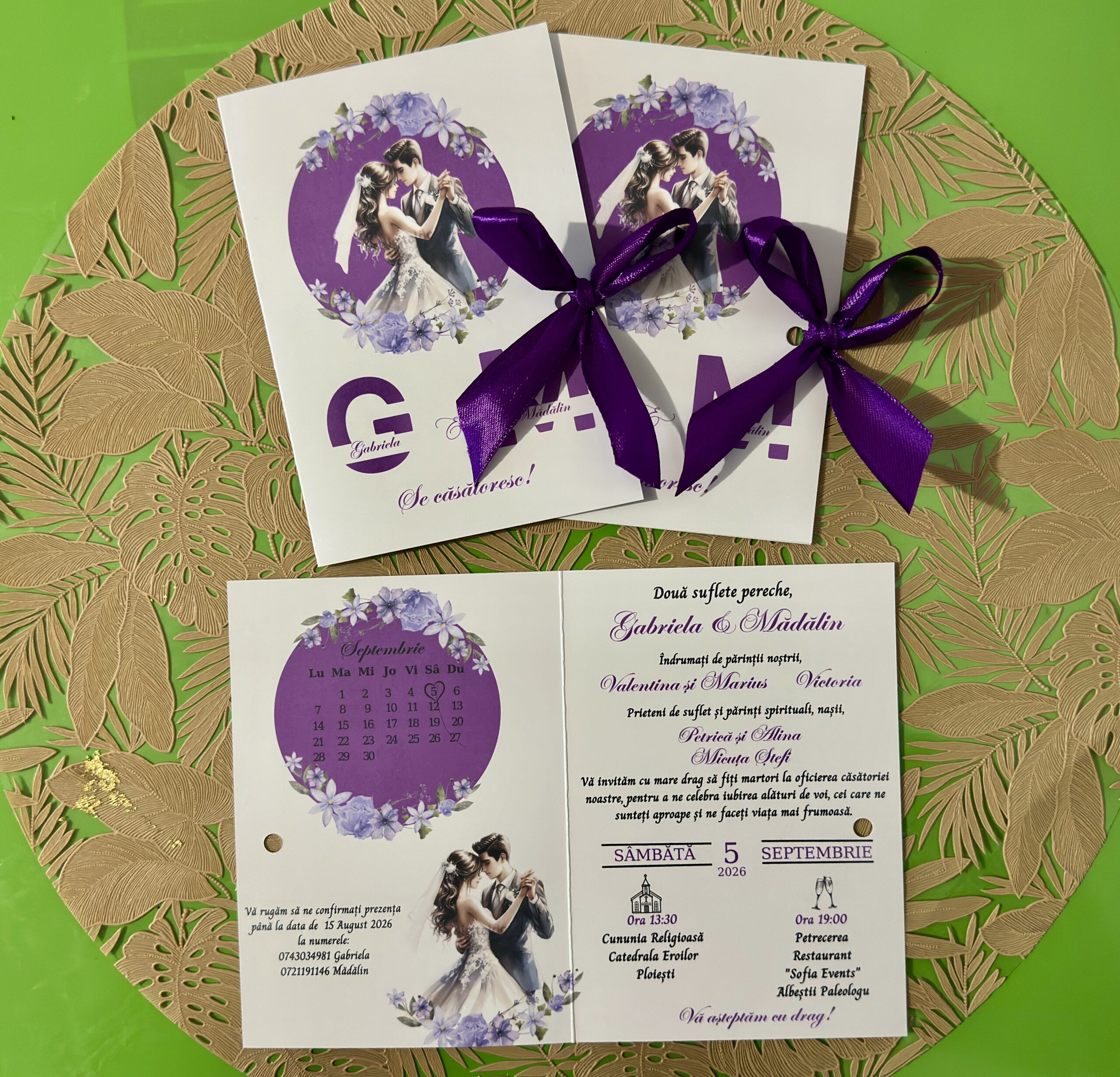 Invitație Stil Cărticică cu Fundă Elegantă - imagine 3